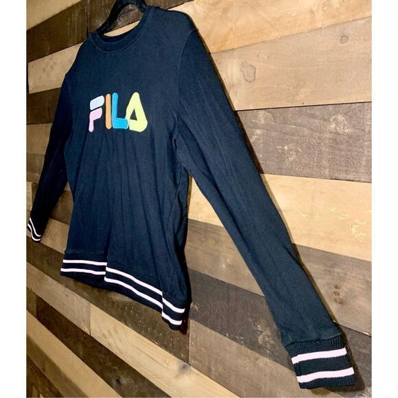 Original Vintage Fila Black Pastel Spell Out Logo Size M - Picture 2 of 7